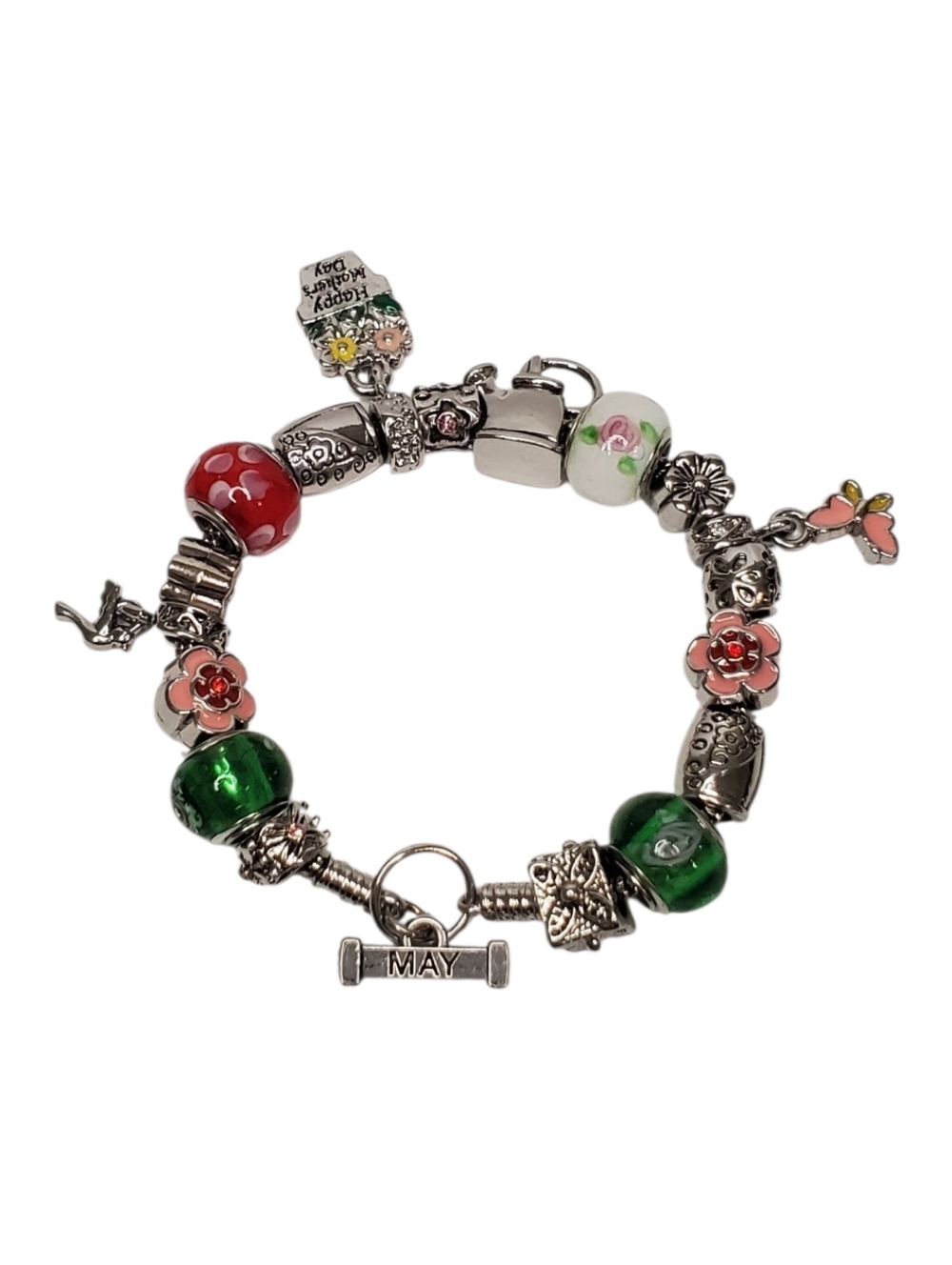 Estate Willabee & Ward Silver-Tone May Charm Bracelet Floral Mother's Day Theme